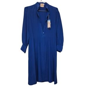 Vintage Cymbeline Royal Blue 100% Silk Dress Dead Stock 1980's Secretary Midi